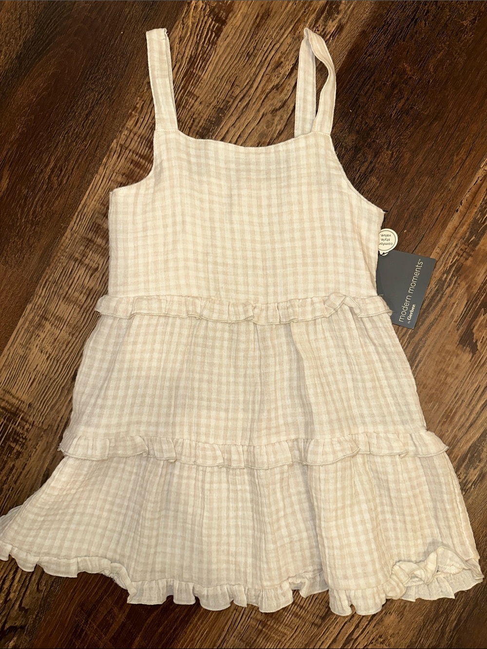 Cream Gingham Ruffle Tiered Sundress for Kids